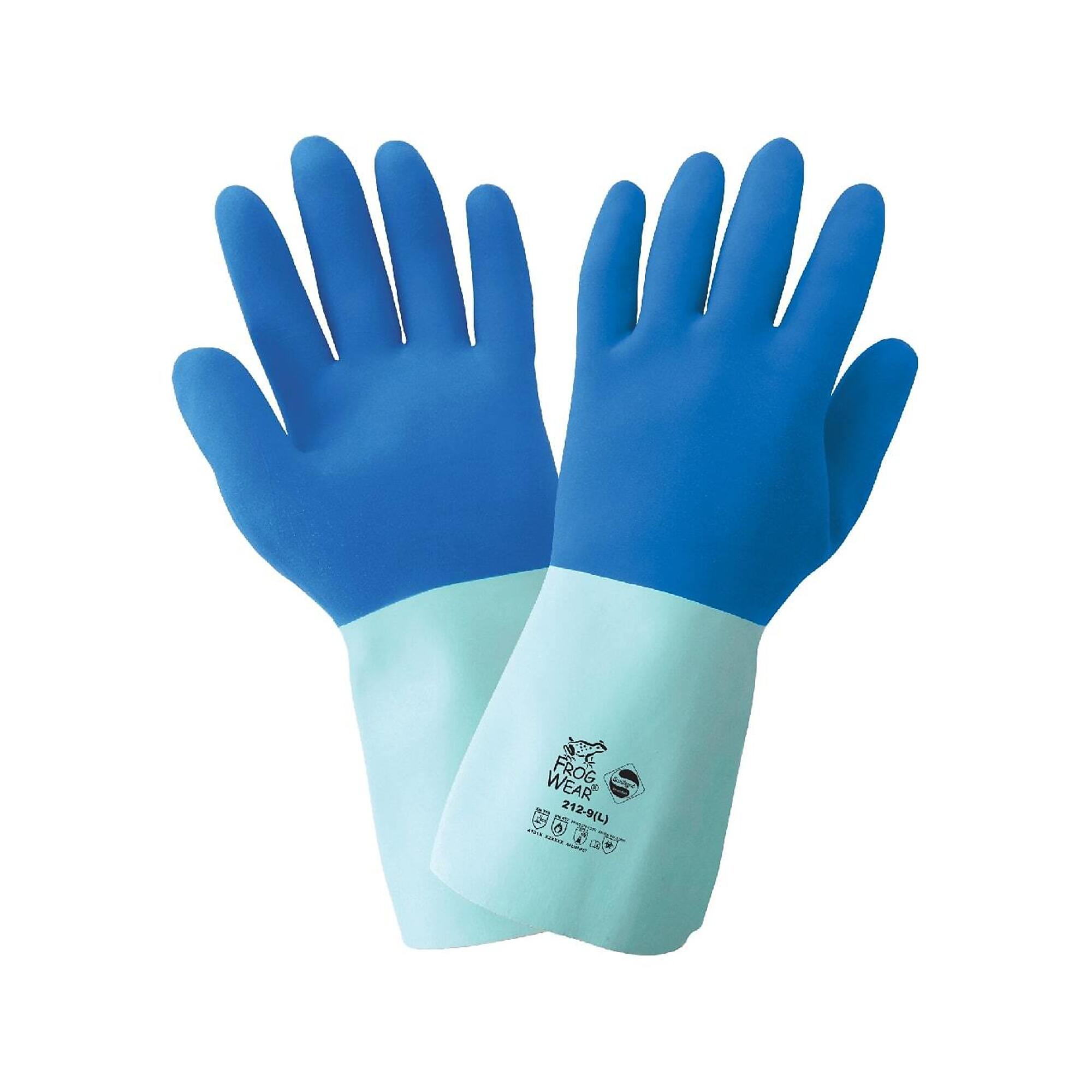 FrogWear 12" Blue, Cotton-Lined Rubber Latex Gloves - 12 Pairs